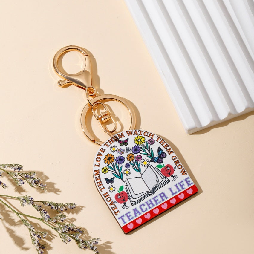 Wholesale Teacher's Day TEACHER Apple Wood Key Chain